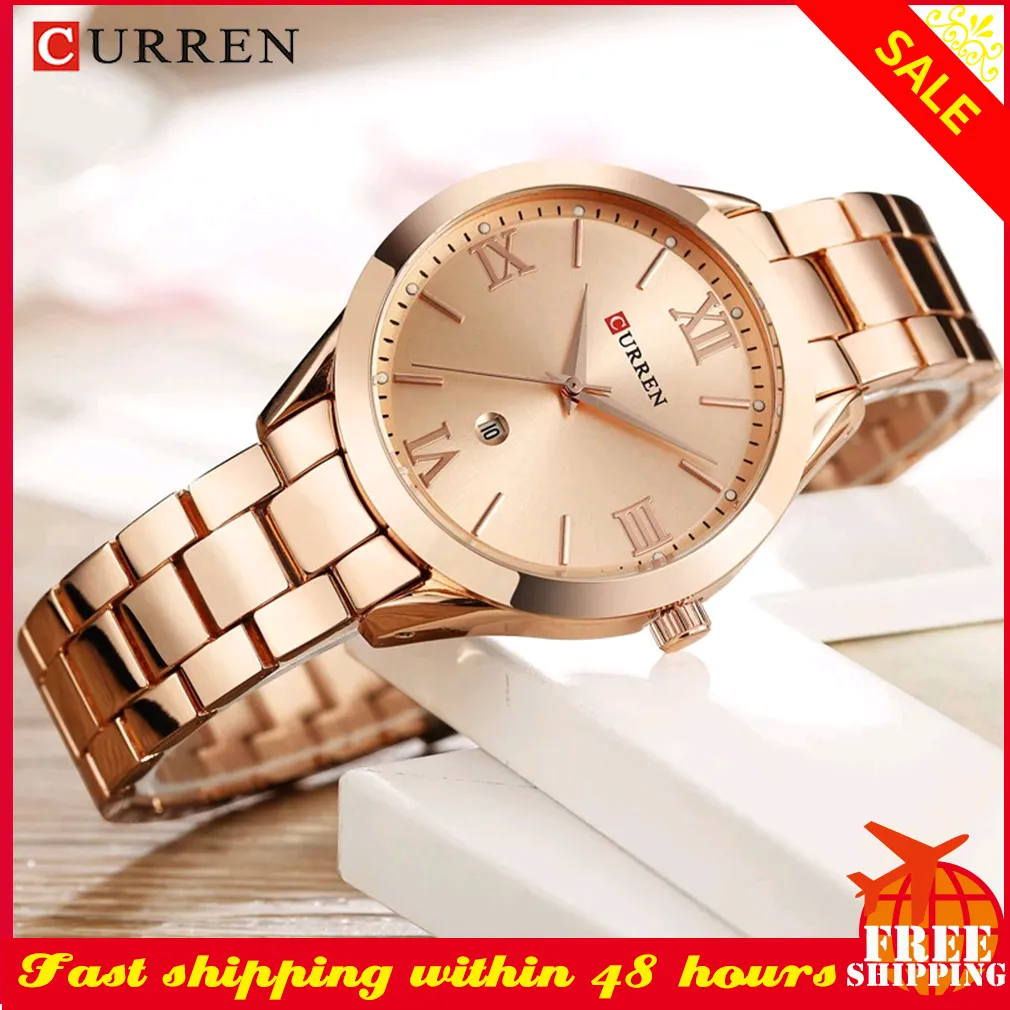 Top Brand Curren Luxury Quartz Kvinnor Klocka Mode Rostfritt Stål Analoga Damer Klocka Kalender Kvinna Bracelet Womens Klockor 210310