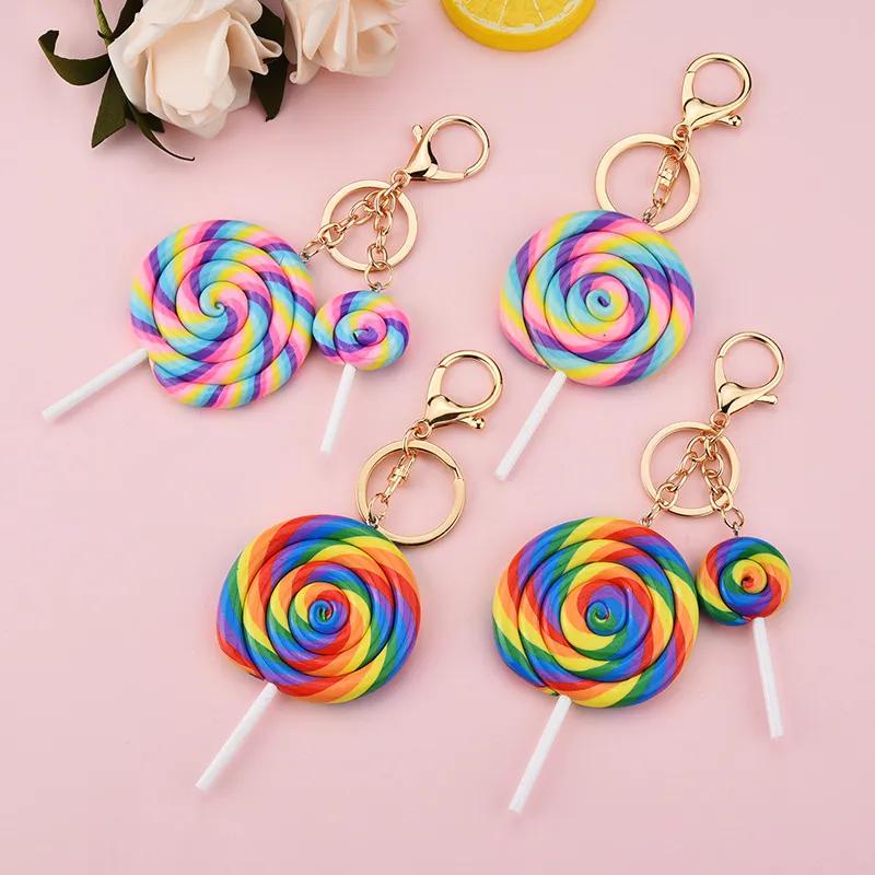 Keychains Rainbow Lollipop Keychain Girl Cute Candy Color Round