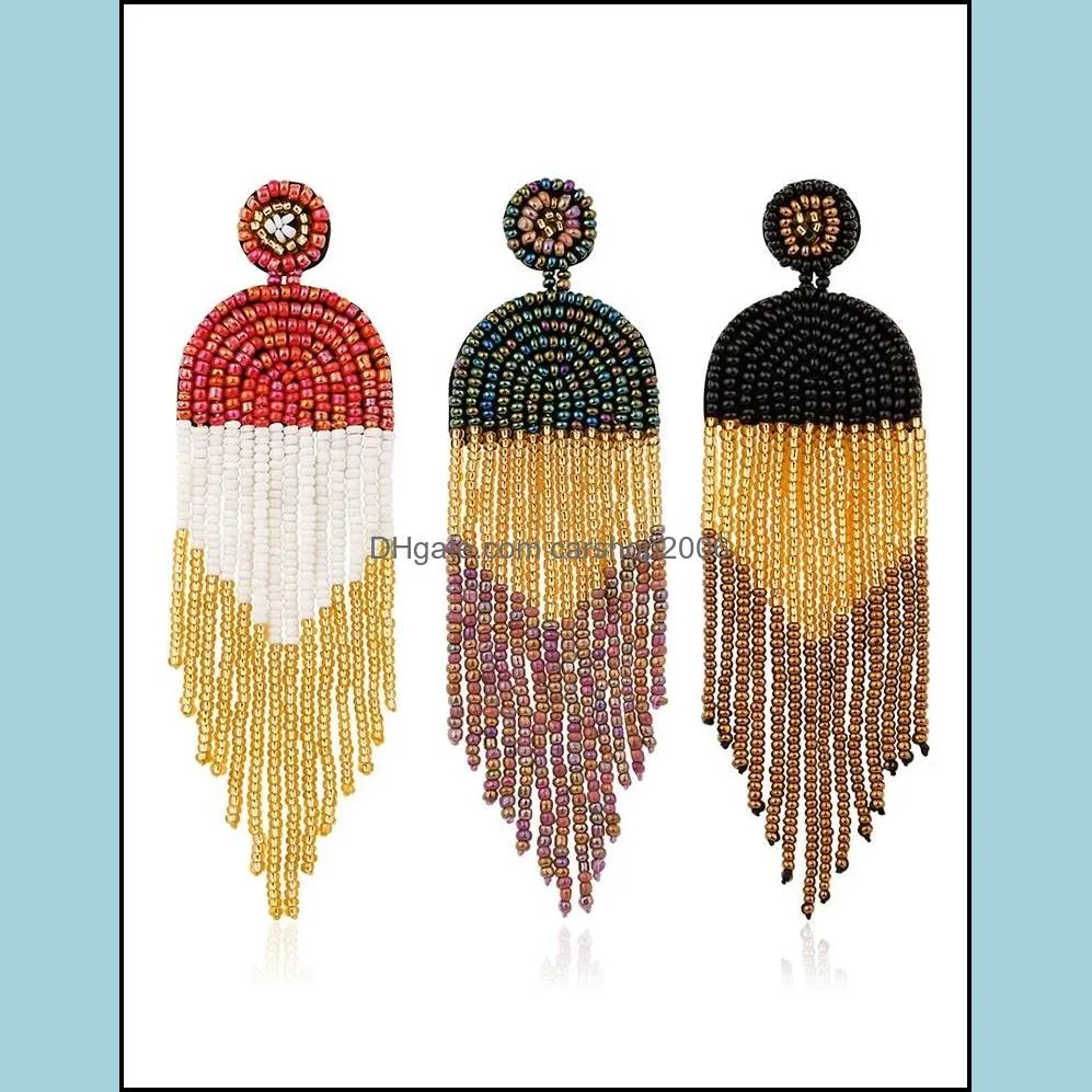 Bohemian Vintage Dangle Earrings Boho Handmade Beads Tassel Drop Earrings Fashion Multicolor Statement Earring Jewelry Party Gift
