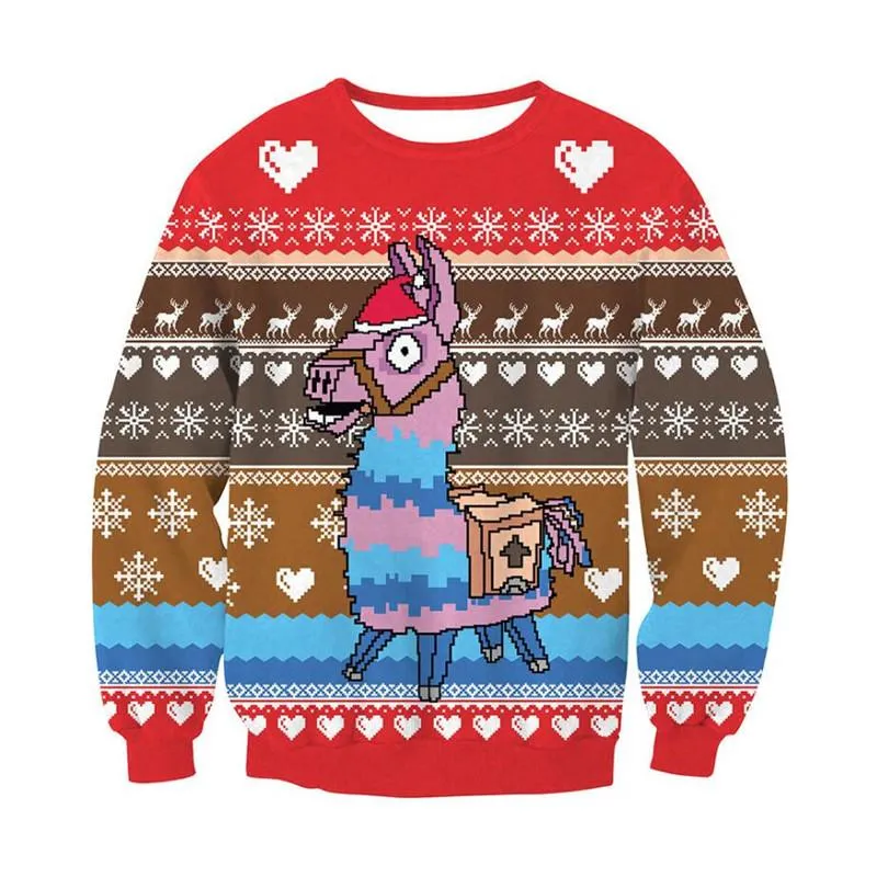 Camisolas masculinas 3D Engraçado Feio Sweater de Natal Homens Mulheres Outono de Manga Longa Grupo Pescoço Festa de Natal Xmas Casal Jumper Parts