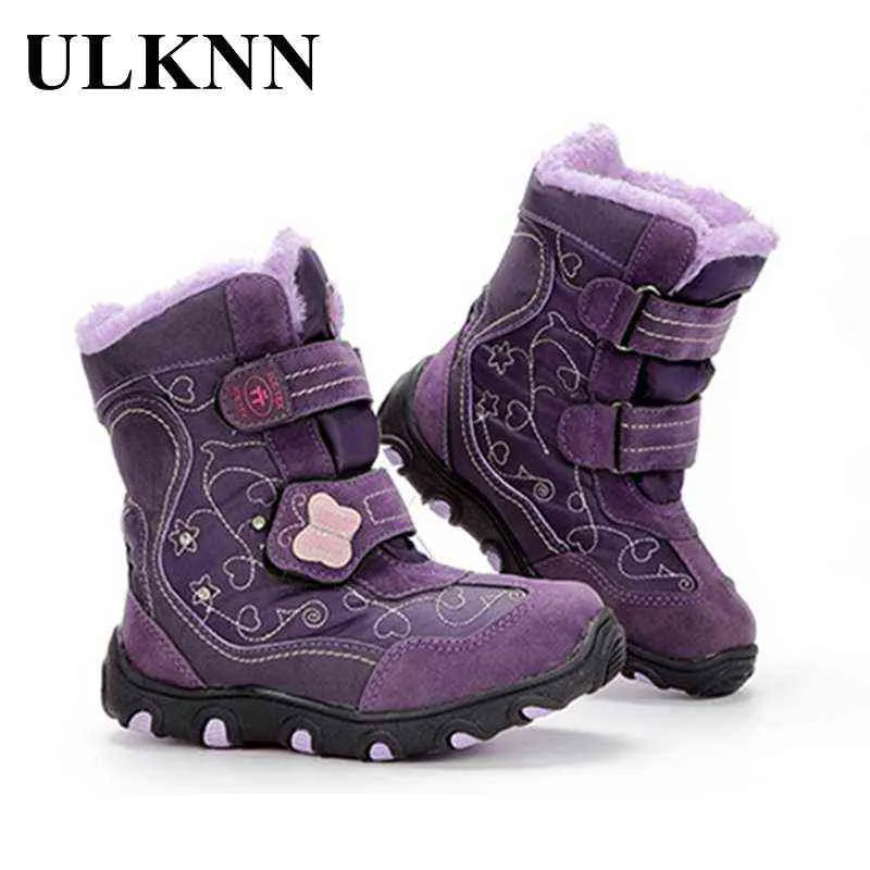 ULKNN Children's Winter Snow Boots For Baby Girl Shoes Kid's Boys Fashion Plus Velvet Warm Waterproof Non-slip Boot TPR Purple G1210