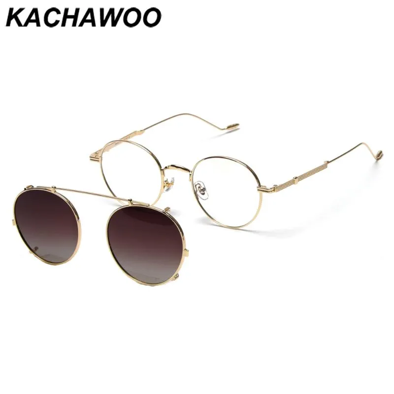 Solglasögon Kachawoo Polariserat Clip på Man Optiska Glasögon Tillbehör Kvinna Retro Spectacles Ram Grå Brun Avtagbar Lins
