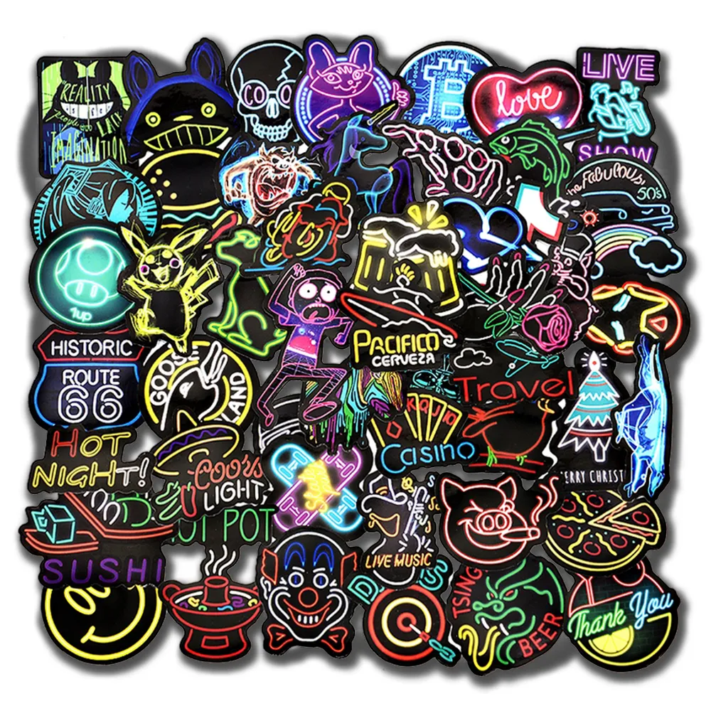 Auto sticker 10/50 stks Cool Neon Stickers voor Laptop Bagage Telefoon Gevallen Water Flessen Auto Kids Gift Grappige Cartoon Vinyl Sticker Stijlen Decals