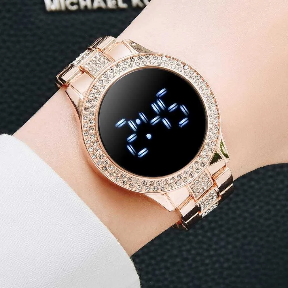 Montres pour hommes Aimant numérique de luxe pour femmes Robe en acier inoxydable en or rose LED Montre à quartz Femme Horloge Relogio Feminino Drop Ship