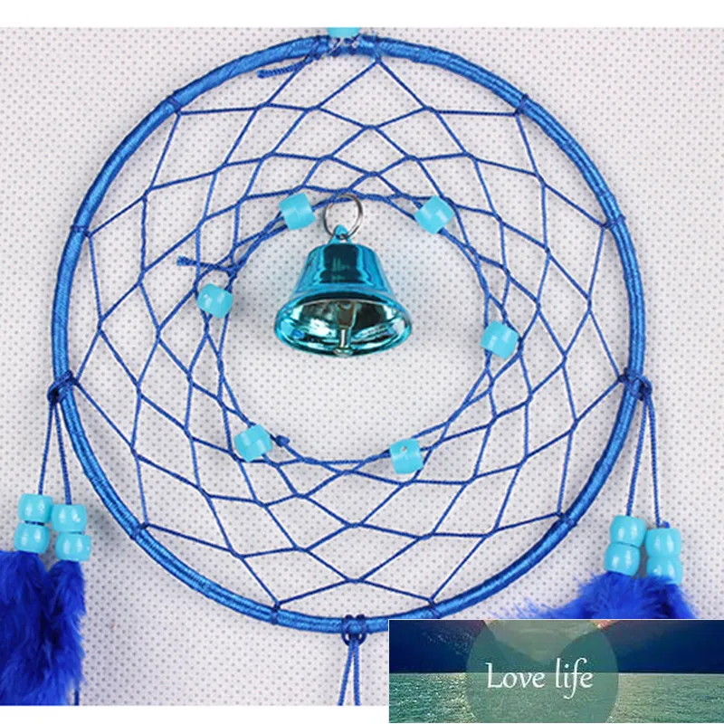 Acchiappasogni Fatto A Mano Con Piume E Perline Luminose, Decorazione Da Parete Blu
