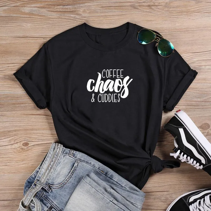 Coffee Chaos Womens Short Sleeve O Neck Cotton Funny Shirts For