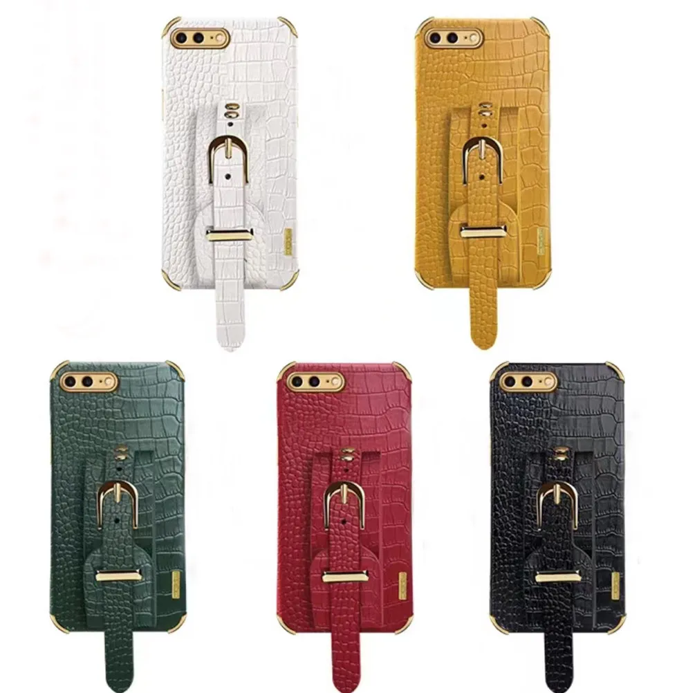Luxury Leather Crocodile Texture Wallet Case With Wristband_voghion.com