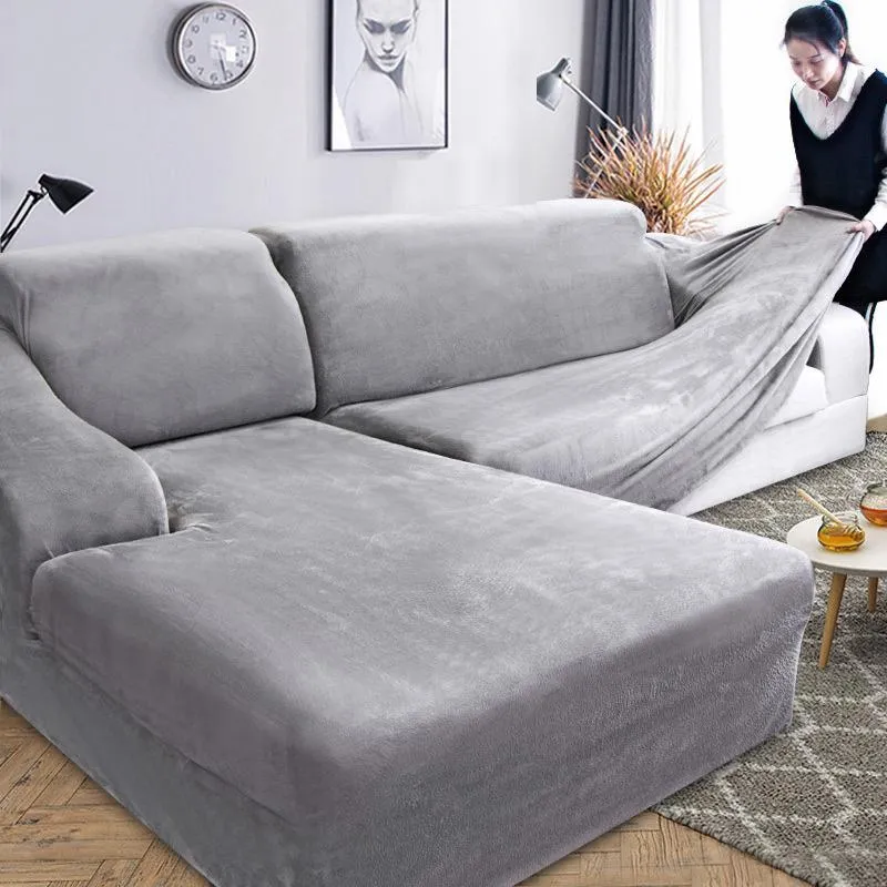 Velluto peluche a forma di divano a forma di copertura per soggiorno mobili elastici divano slipcover chaise longue angolo cover cover stretch