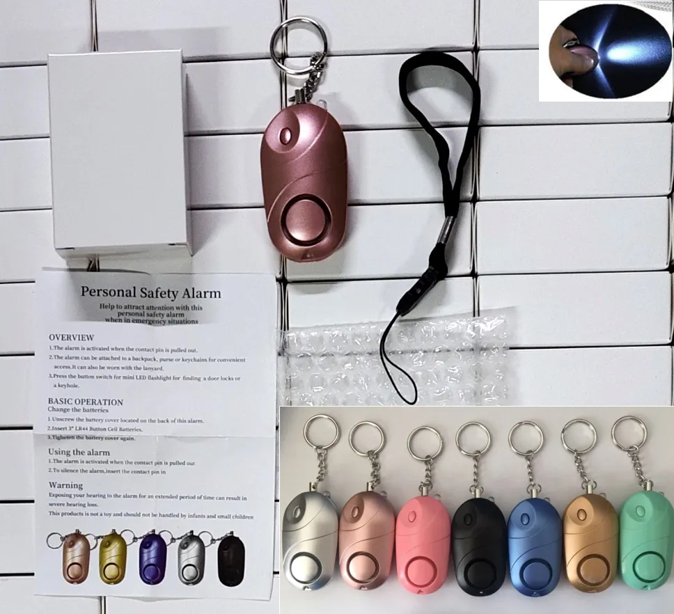 7 färger Nytt självförsvar 130db Larm med LED-ljus Keychain Alarm Girl Women Old People Personal Alarm