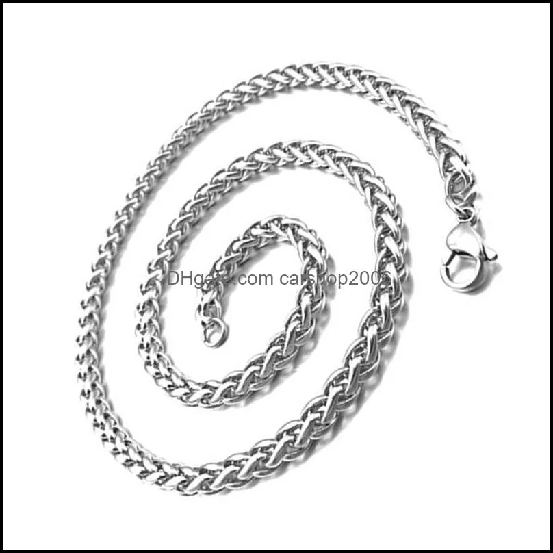 Chains 4.0mm Width Stainless Steel Necklace Wheat Chain Link Silver-color 55cm Mens1