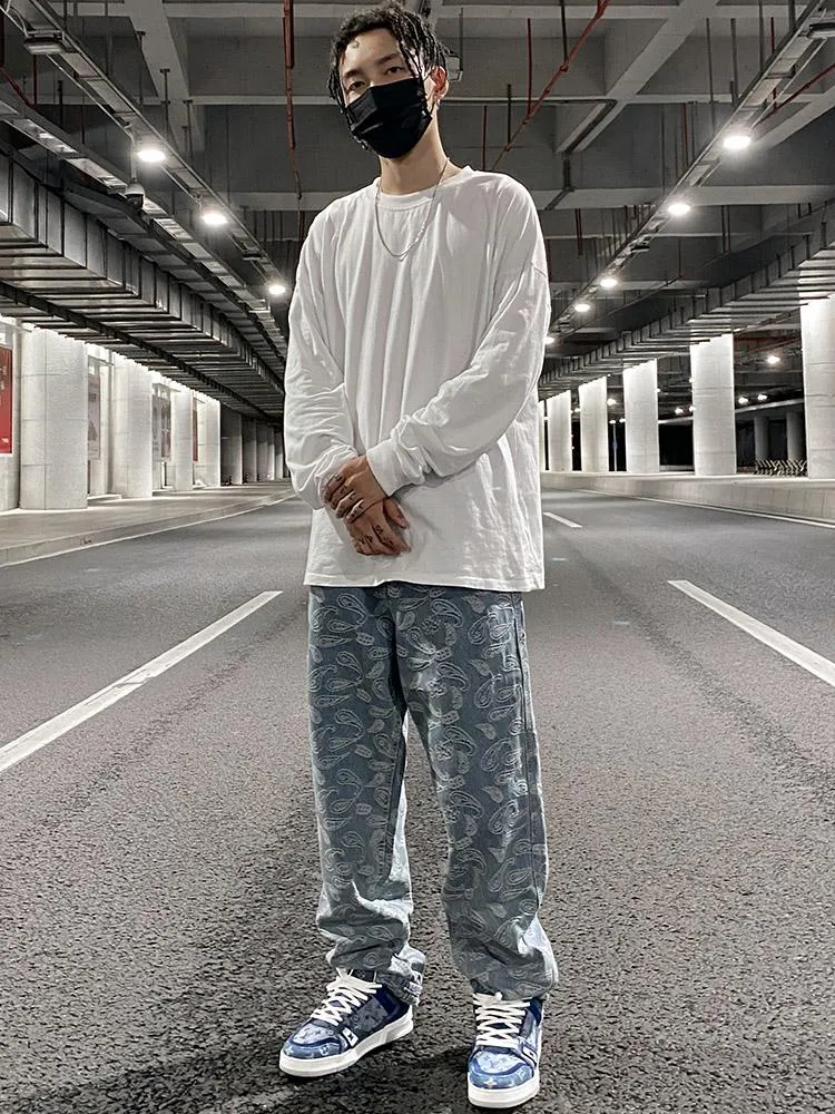 Paisley Print Straight Leg Jeans - Relaxed Fit Denim