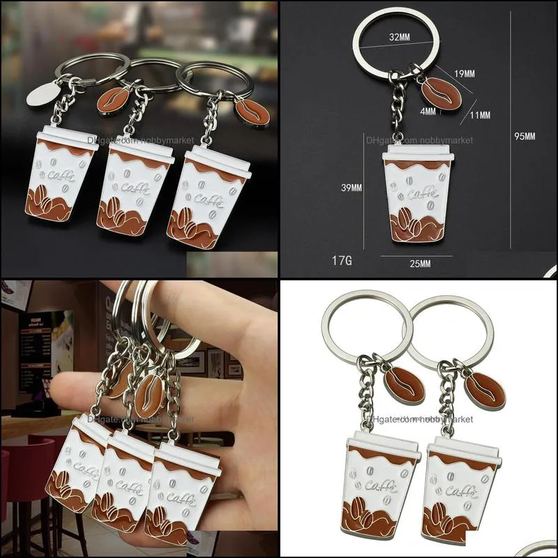 Coffee Bean Cup Key Ring Metal Enamel Coffee Cup Keychain Bag Hanging women men Fashion Jewelry Will and Sandy