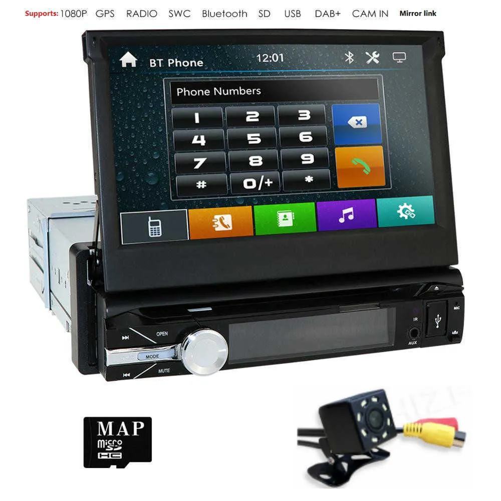 업그레이드 7 "범용 자동차 스테레오 GPS 네비게이션 자동차 DVD 라디오 블루투스 스티어링 휠 제어 DAB DVBT 무료지도 카드가있는 DAB DVBT USB