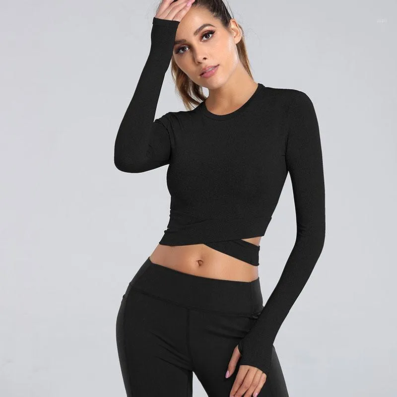 Running Jerseys Bauhinia Quick Dry Long Sleeve Yoga T-Shirt Women Crossover Tight Workout Tops Woman Sport Gym Fitness Crop Mujer