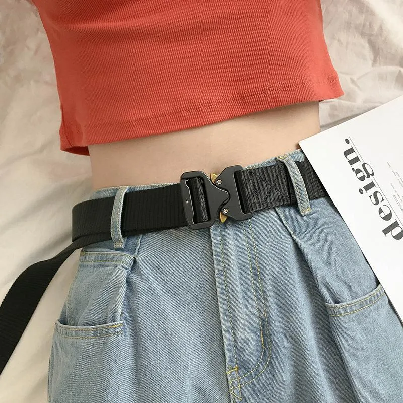 Belts Canvas Belt Men Female Outdoor Overalls With Buckle Simple Wild Nylon Automatic Decoration Waist Women Strap