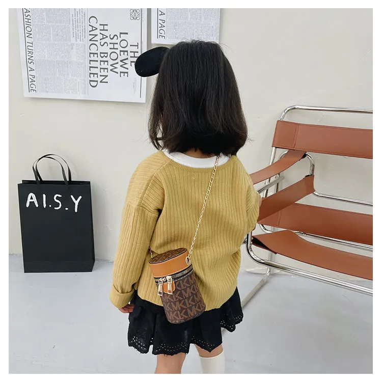 borsette per ragazze firmate Mini borsa autunno inverno con stampa leopardata per bambini piccoli accessori cilindrici cambia portafoglio rossetto borsa piccola F772