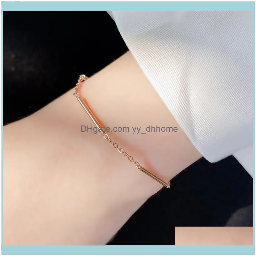 Link, Chain Internet Jewelry Rose Gold Stainless Steel Silver Color Round Bar & Link Bracelets Women Love Bangles