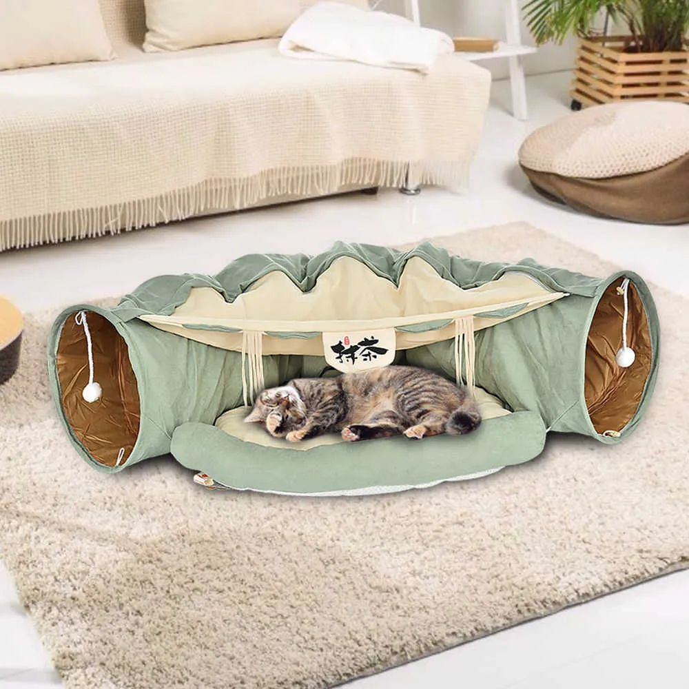 Colapsible Removível Cat Túnel Tubo Pet Interativo Brinquedos Brinquedos Aquecida cama Camiseira Para Cat House Ferrets Filhote De Cachorrinho 210929