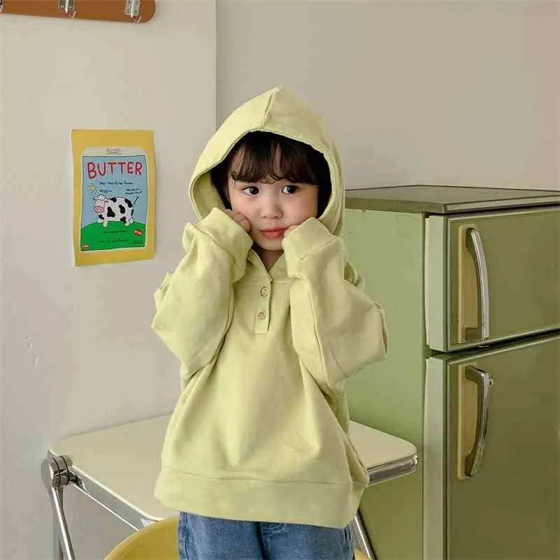 Spring solid color casual hooded sweatshirts Kids cotton long sleeve hoodies 2-6Y 210708