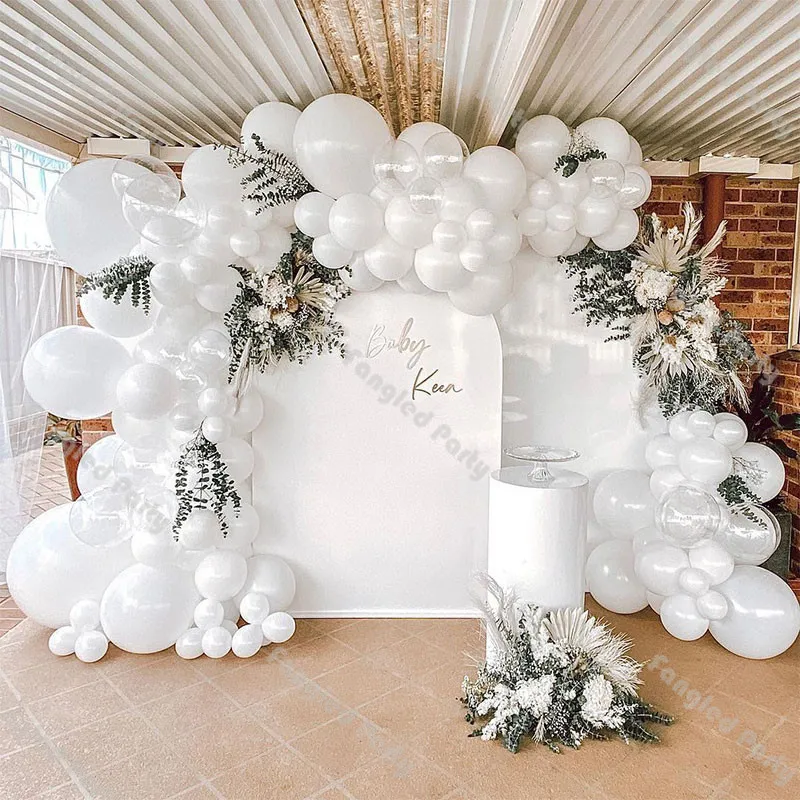 Guirlande de ballons blanc mat, 133 pièces, Kit de ballons BoBo transparents, décoration pour réception-cadeau pour bébé, révélation du sexe, fête d'anniversaire, mariage