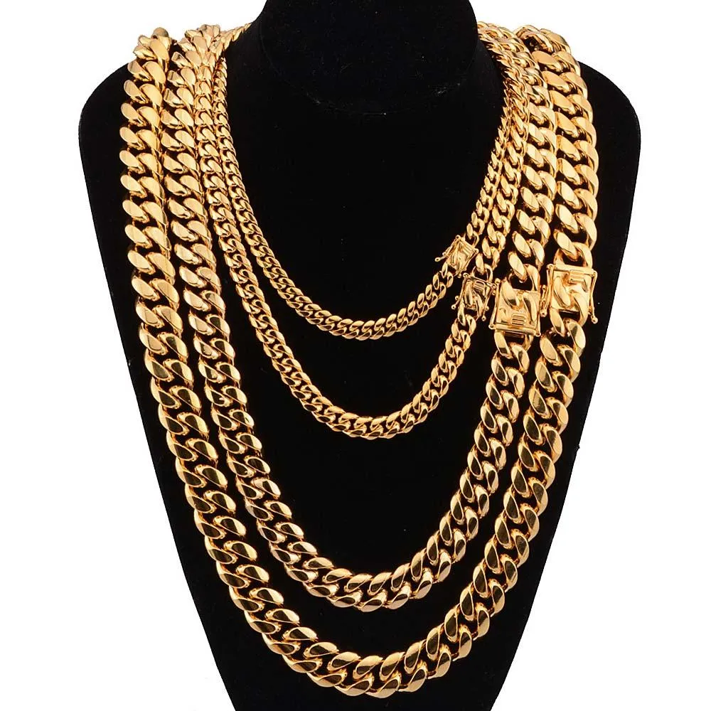 8mm / 10mm / 12mm / 14mm / 16mm roestvrij staal sieraden 18K vergulde hoge gepolijste Miami Cubaanse link ketting punk curb chain