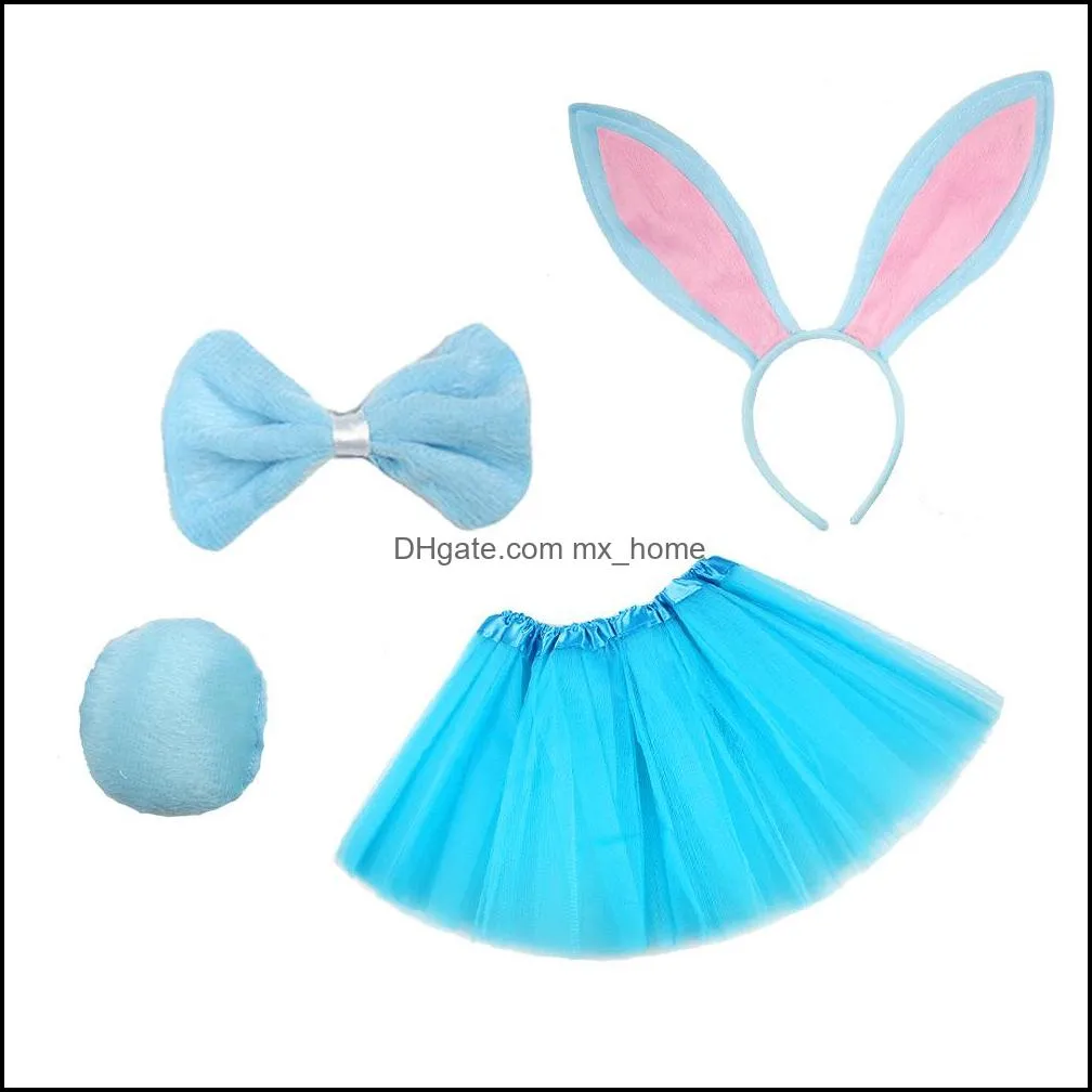 kids Clothing girls Easter Net yarn Mesh Gauze Skirts with rabbit ears Hair Sticks Children Lace Ballet Puffy Skirt summer baby cosplay photography costume