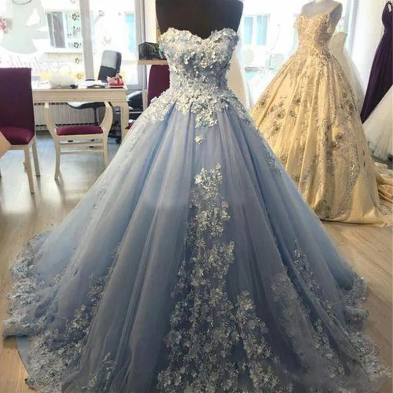 Exquiste Blue Quinceanera Dresses Ball Gown Prom Dress Plus Size 2021 Beaded Lace Sweet 15 16 Year Brithday Party Gowns