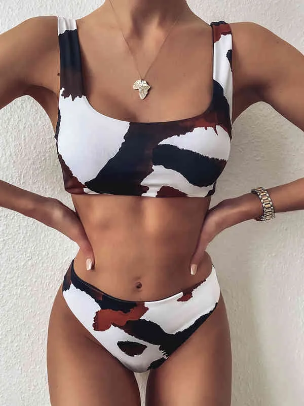 Swim Wear Cow Print Small Vest Bikini Split Body Swimsuit European and American Bathing Suit BeachWear Ready To Ship