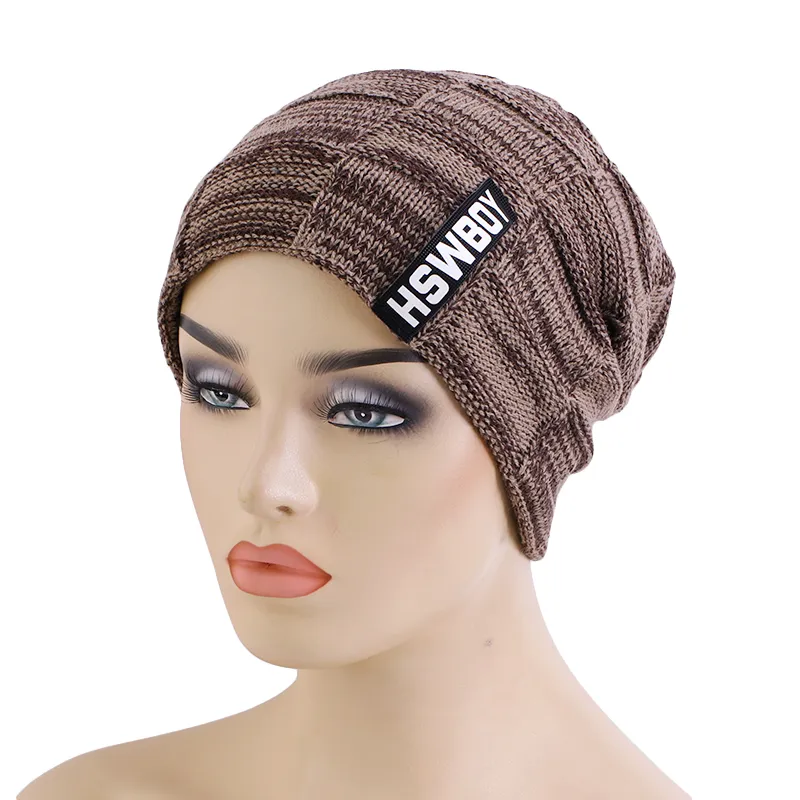 Winter Knitted Hats for Women Men Slouchy Beanie Hat Unisex Warm Crochet Chunky Striped Slouchy Skull cap Female Soft Skiing Hat