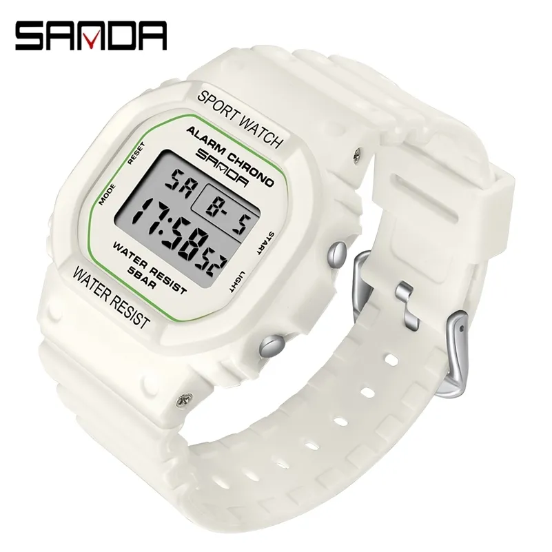 Sanda White Mode Dameshorloges Waterdichte LED Digitale Horloge voor Meisje Klok Dames Sport Horloge Relogio Feminino 293 210310