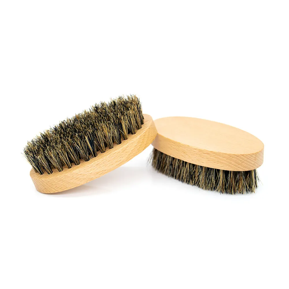 Escova de bolso de tamanho mini para barba bigode bigode limpeza MOQ 50 PCS logotipo personalizado OEM cabo de madeira com cerdas de javali pura ferramenta de higiene masculina
