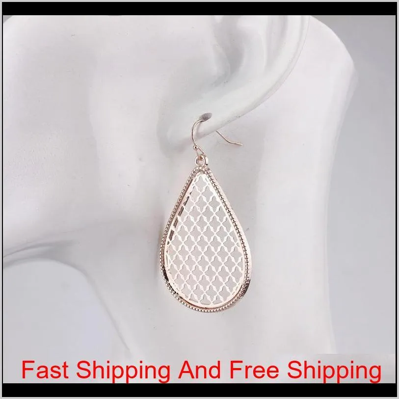 2019 trendy women jewelry copper gold border brass water drop filigree morocco magnolia teardrop copper metallic mesh statement