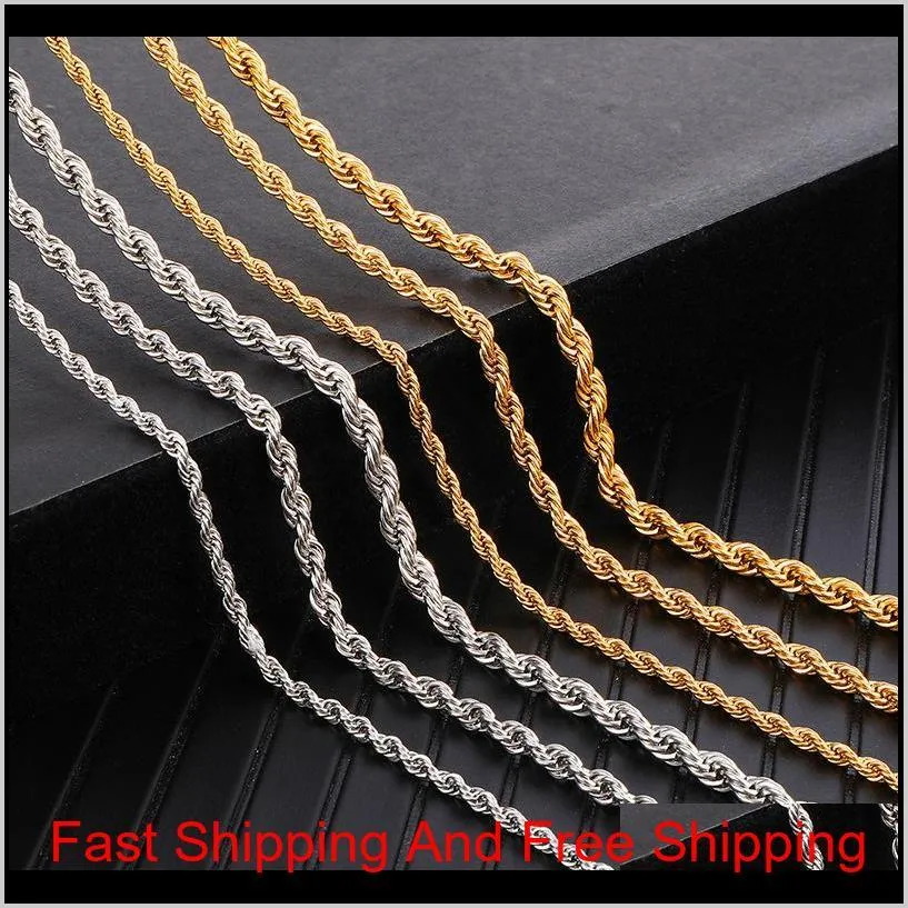 18k real gold plated stainless steel rope chain necklace for men women gift fashion jewelry accessories wholesale