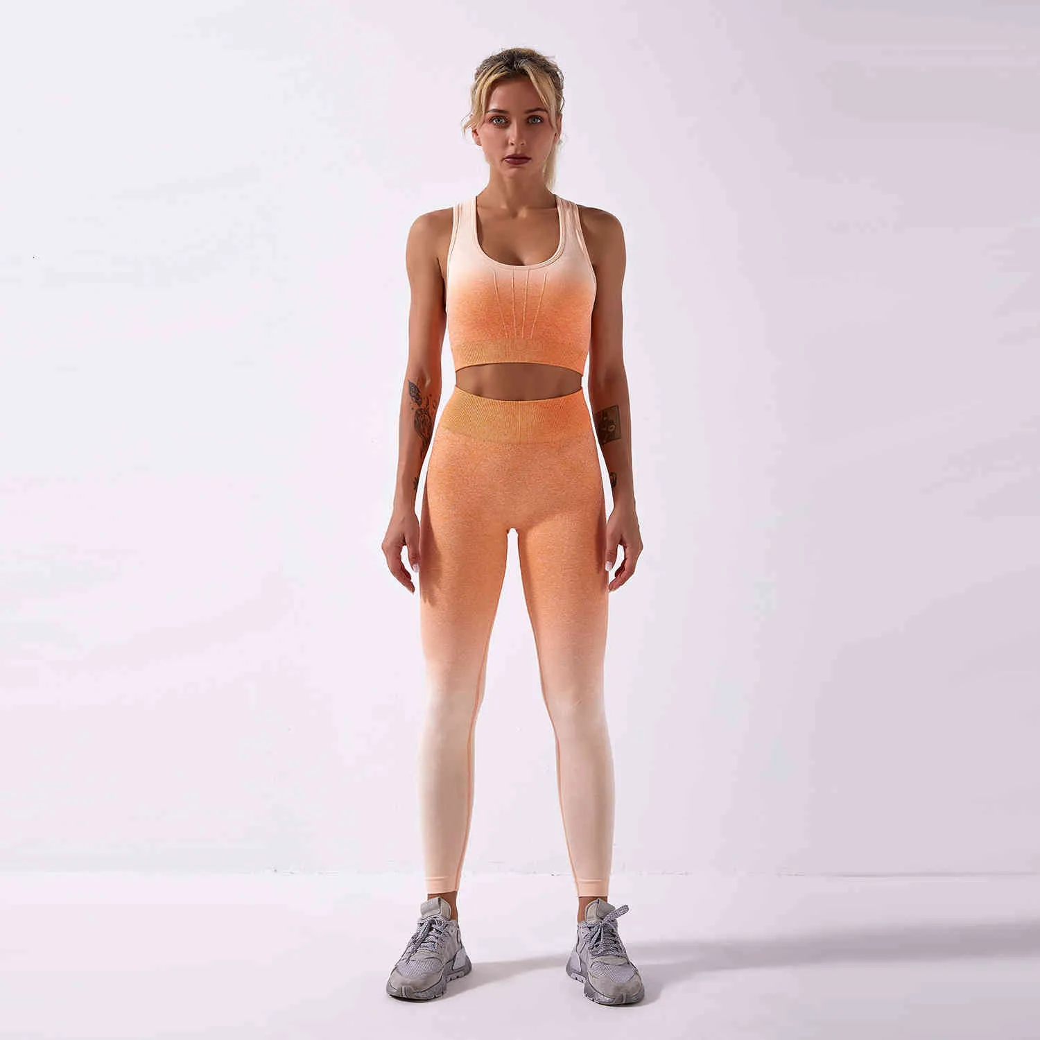Womens Seamless Gradient Yoga Suit Knitted Aybl Sports Bra And Tie Dye  Pants For Fitness, Autumn Winter Workout Apparel From Boromir88, $40.81