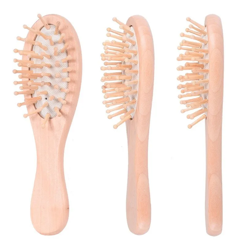 Bamboo Bristles Detangling فرشاة شعر خشبية رطب أو جاف بيضاوي الشعر فرشاة الشعر 16 * 4.5 * 3 سنتيمتر للنساء الرجال والأطفال 481 V2