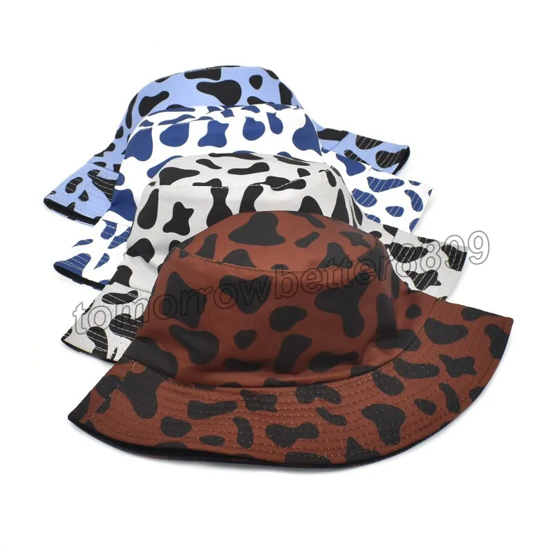 Sombrero de pescador con estampado de vaca, sombreros de lavabo de doble cara para mujer, gorra de cubo con sombrilla para exteriores de verano para hombre