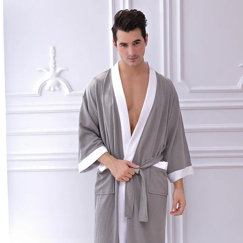 Vêtements de nuit pour femmes, vêtements de maison courts, chemise de nuit pour hommes, peignoir ample en coton gaufré