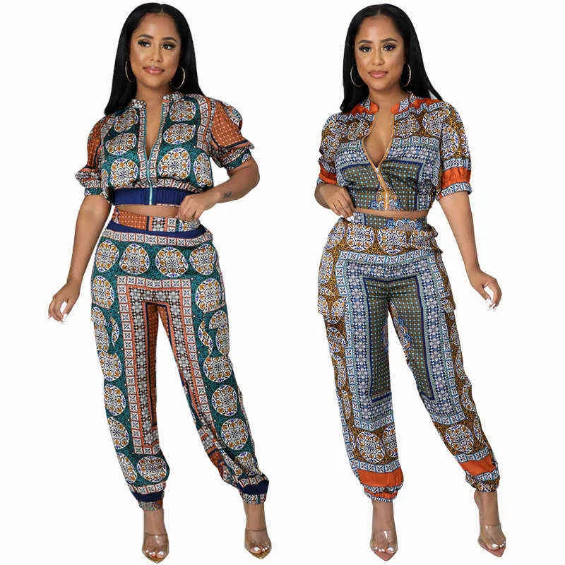 Two Piece Set Women 2021 Spring Summer New Fashion Top+Elastic Waist Long Pants Sets Casual Women Sets Retro Tight Sportswear