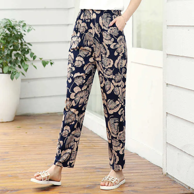 22 Renkler Kadın Yaz Rahat Kalem Pantolon XL-5XL Artı Boyutu Yüksek Bel Pantolon Baskılı Elastik Bel Orta Yaşlı Kadın Pantolon 210706