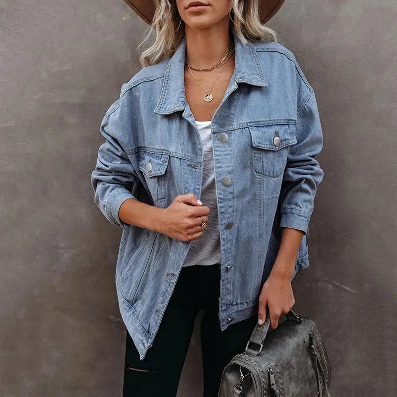 Women's Jackets Spring Autumn Women Long Sleeve Denim Jacket Fashion Turn-down Collar Single Breasted Coat Woman Vintage Loose Jean