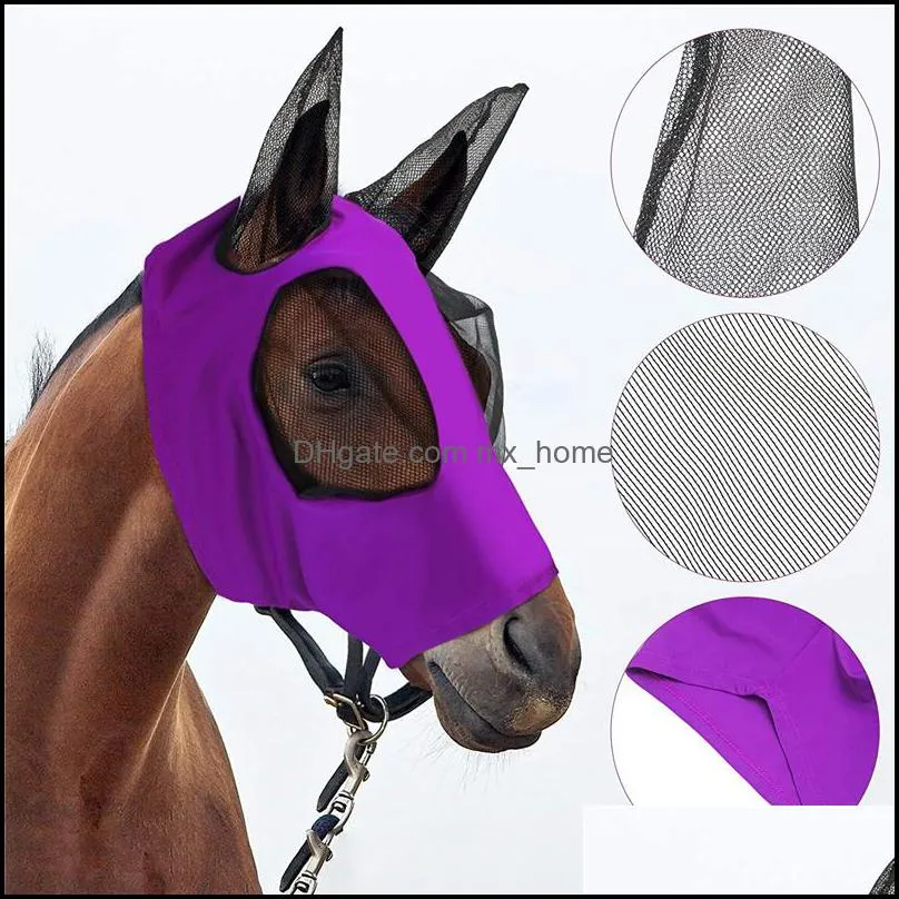 Horse Fly Mask with Ears Comfort Smooth Elasticity Lycra Grip Soft Mesh Stretch Bug Eye Saver UV Protection XBJK2106