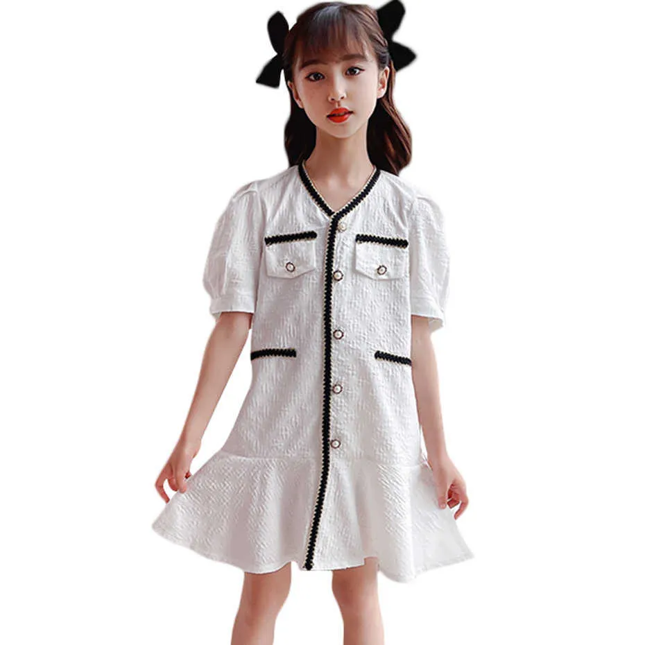 Girl Dress Patchwork Party Casual Style Kid Summer Childrens Clothing 6 8 10 12 14 210528