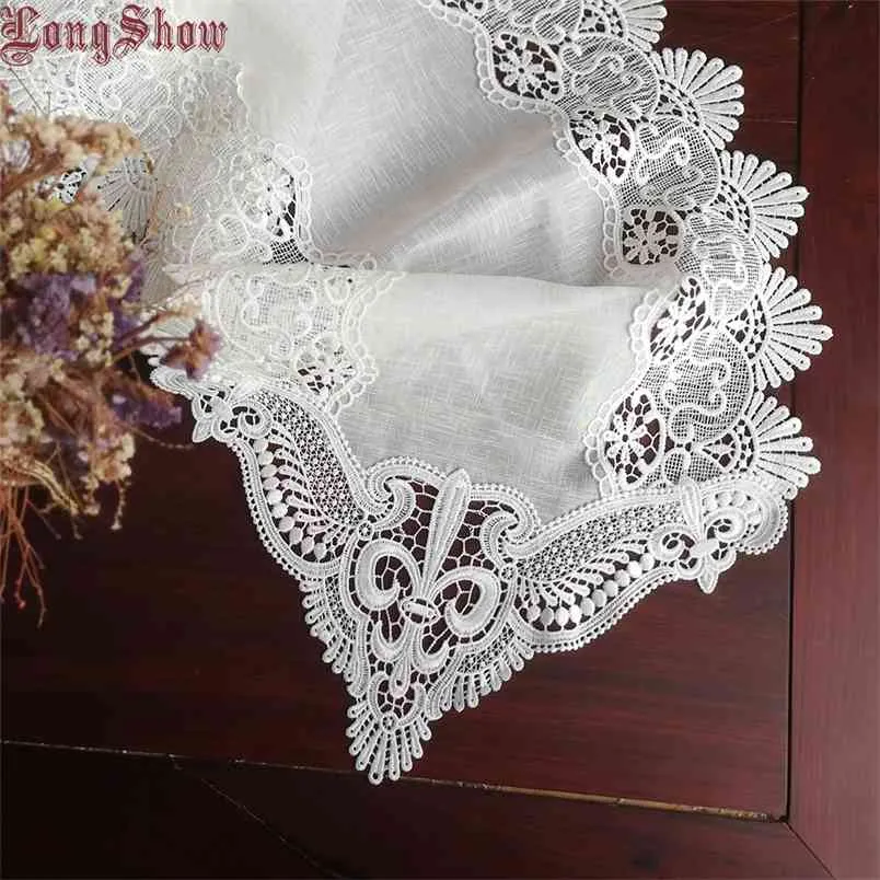 Butterfly Table Runner Creative Luxury Weding Party Dekorativa Broderade Lace Trim Vit Färg Mesh Tyg 210708