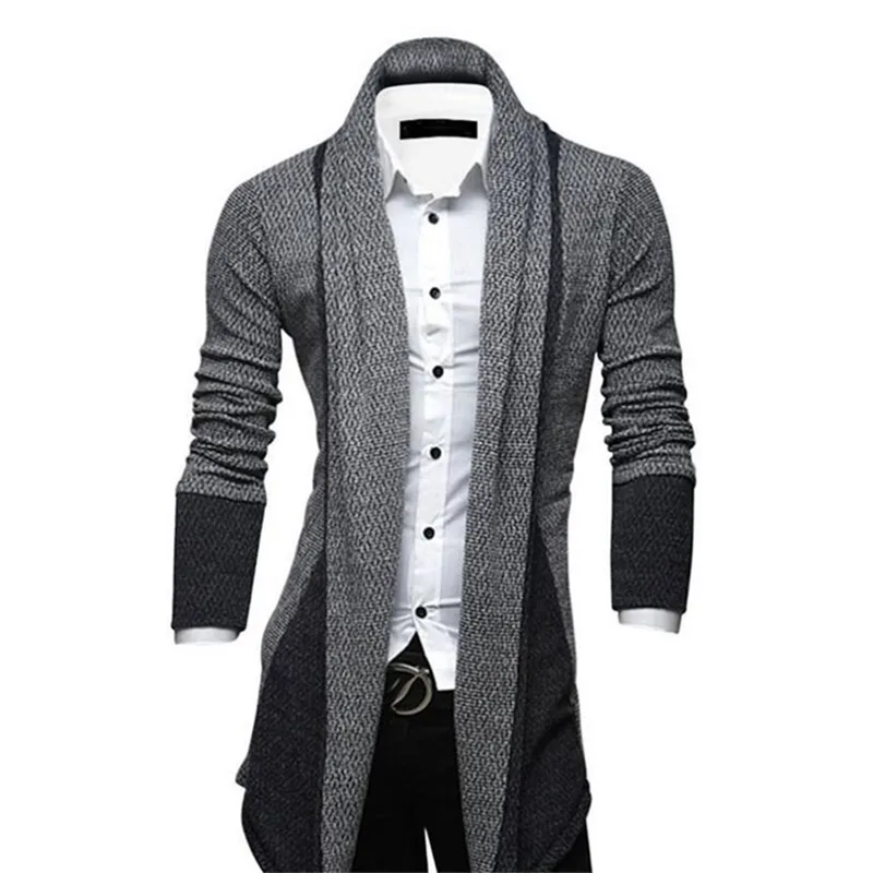 Ly Men sweter Łączenie Cardigan Szczupła Długie Rękaw Dzianiny Trench Coat Kurtki Biznesowy Top 210812