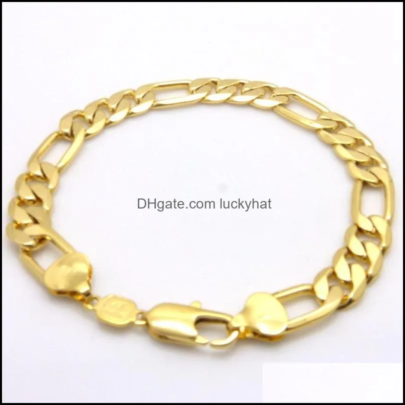 Link, Chain Figaro Link Solid Yellow Gold Filled Mens Bracelet Classic Jewelry