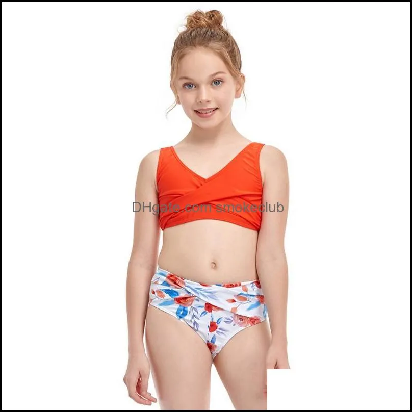 Floral Print Girl Swimsuit Kids Swimwear 5-12 Years Bikini Set Two Piece Child Young Girls Bathing Suit Beachwear One-Piece Suits