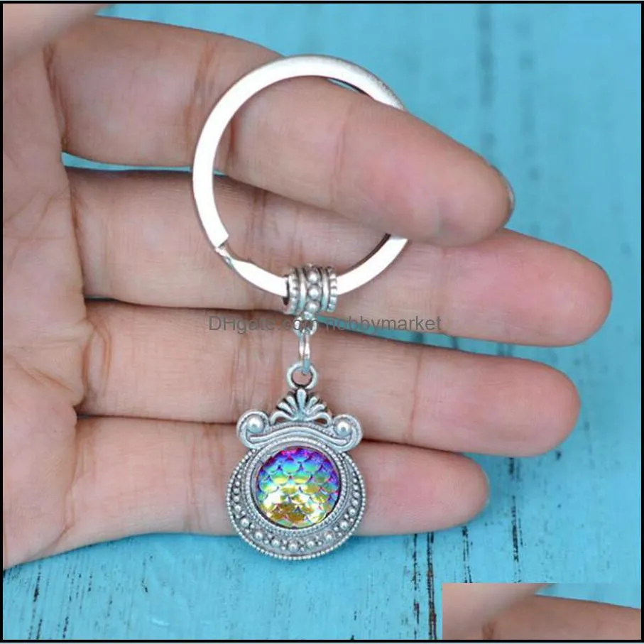 Wholesale Mermaid keychain mermaid mirror keychain creative metal Pendant Accessories Custom Gifts key chain ring DIY Fit Keychain 450