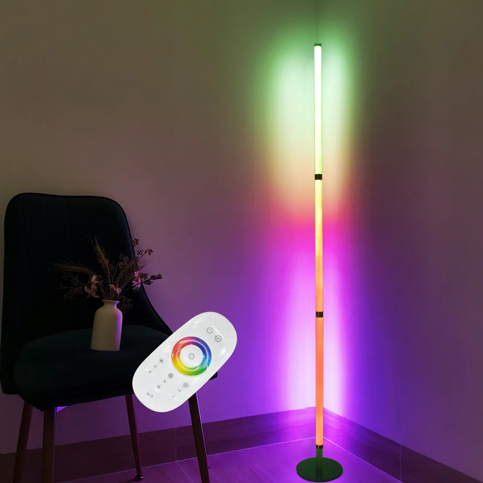 Modern LED Zemin Lambası RGB Işıkları Renkli Yatak Odası Yemek Odası Atmosfer Aydınlatma 360 Derece Kulübü Ev Kapalı Dekor Ayakta Işık