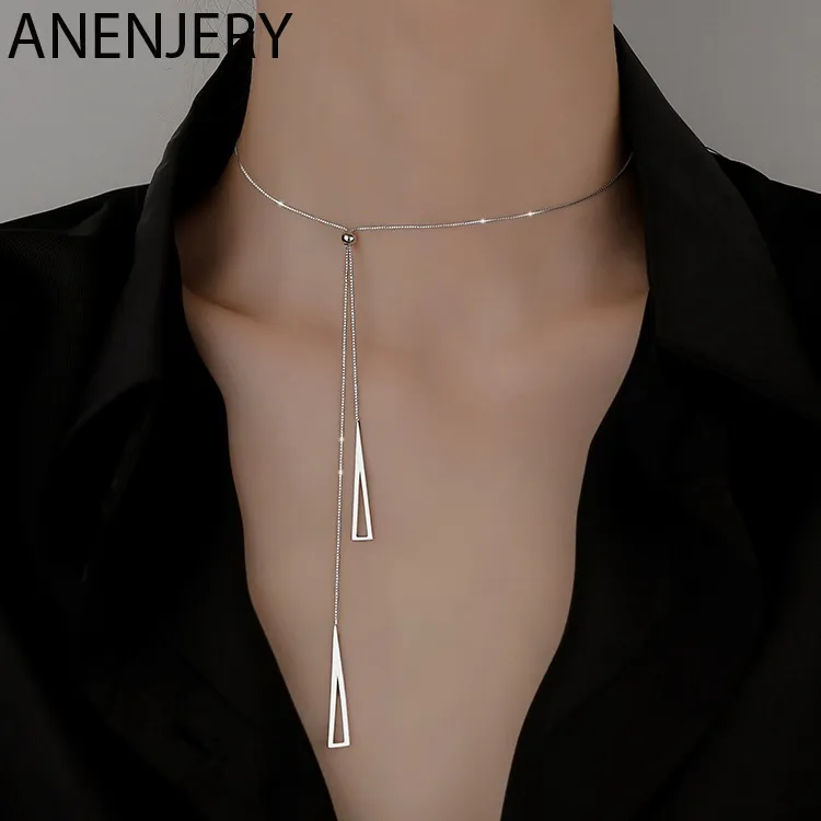 Sterling zilveren geometrische driehoek ketting voor vrouwen verstelbare sleutelbeen ketting kettingen sieraden geschenken s-n752