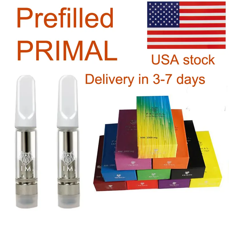 Prefilled PRIMAL Vape Cartridges Filled D8 Glass Thick Oil Dab Pen Wax Vaporizer One Gram Carts